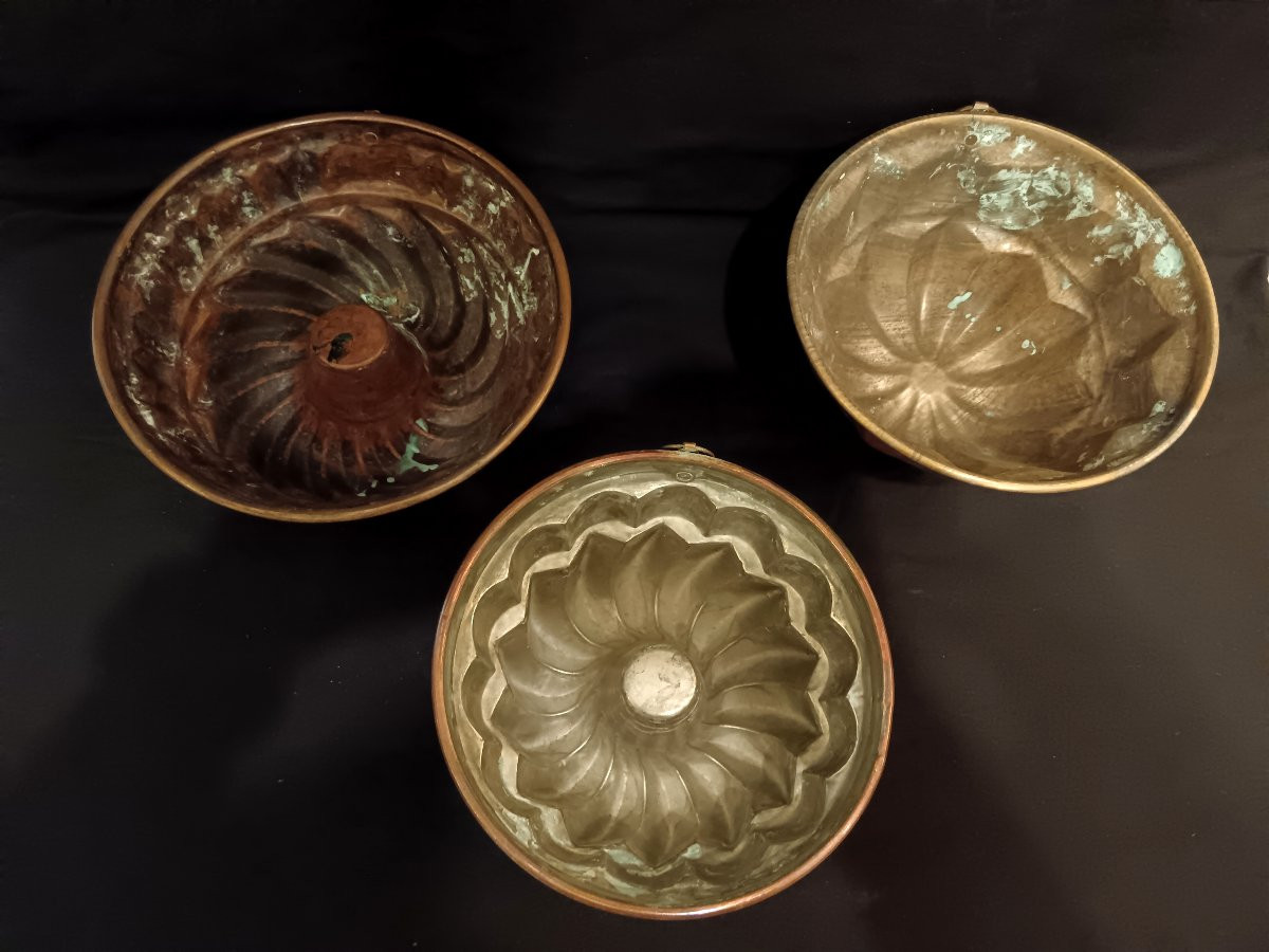 Set Of Three Copper Cake Molds, Early 20th Century-photo-5