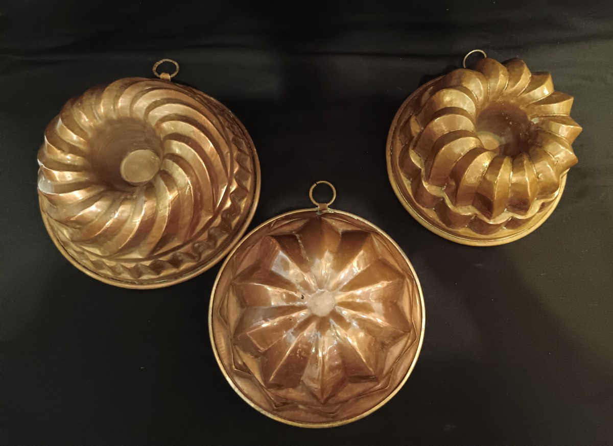 Set Of Three Copper Cake Molds, Early 20th Century