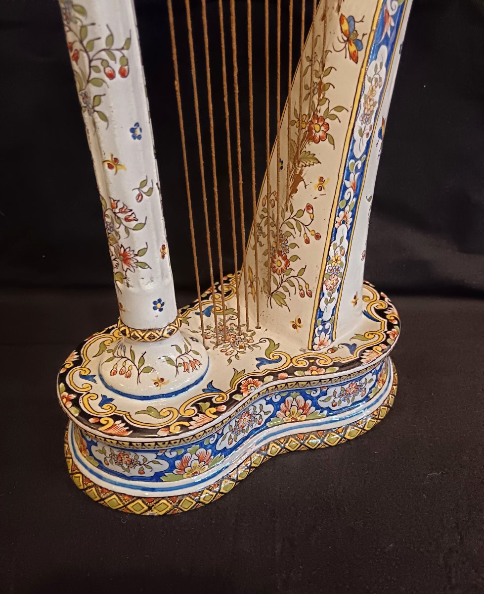 Desvres Earthenware Harp, Early 20th Century-photo-4