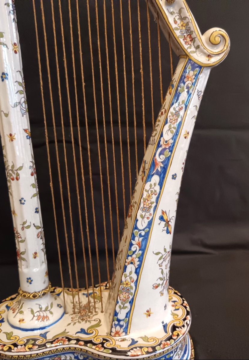 Desvres Earthenware Harp, Early 20th Century-photo-1
