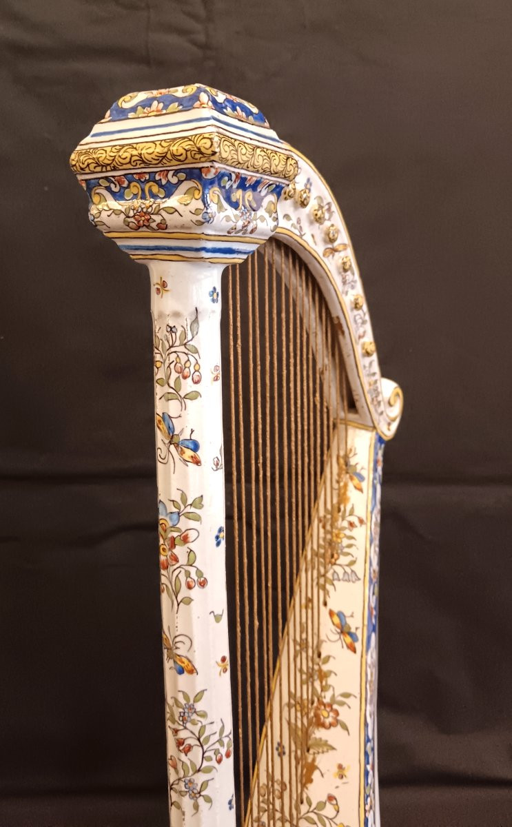 Desvres Earthenware Harp, Early 20th Century-photo-2