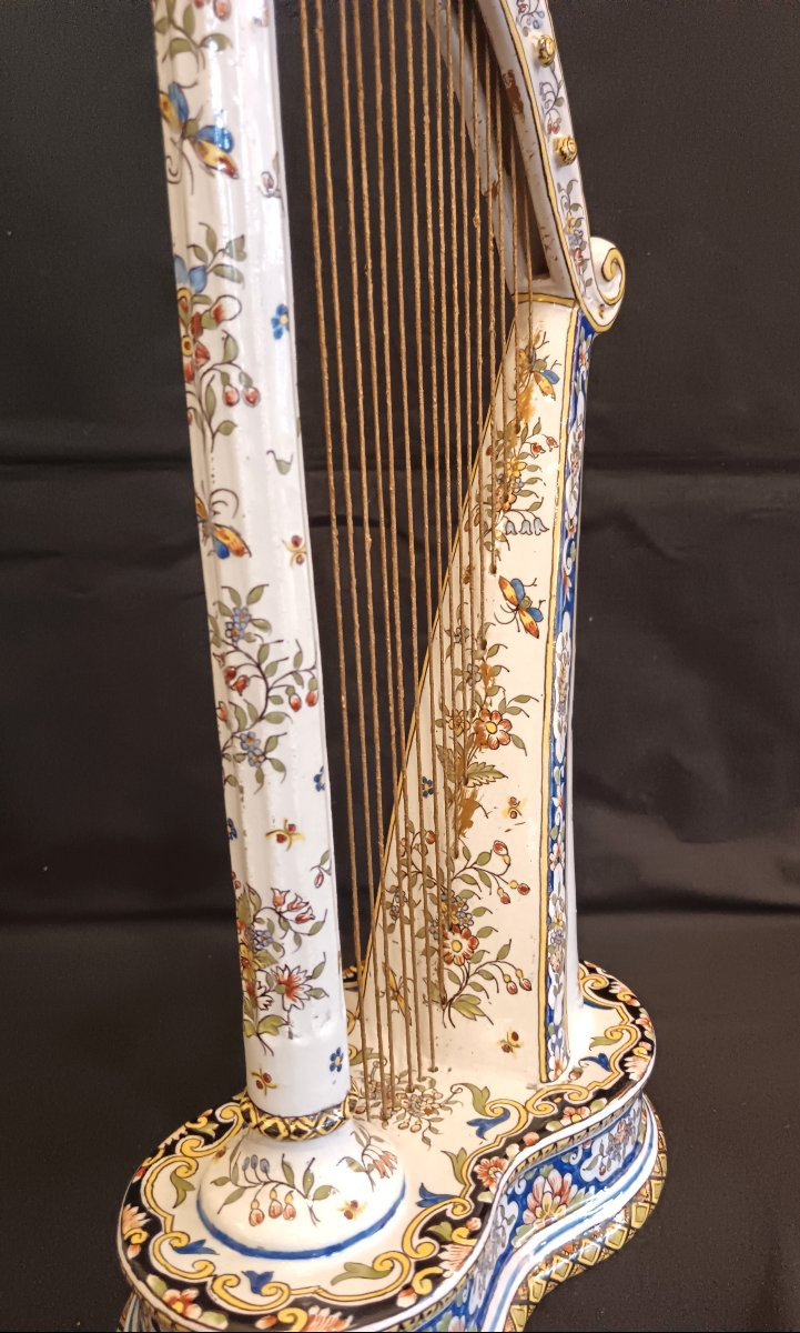 Desvres Earthenware Harp, Early 20th Century-photo-3