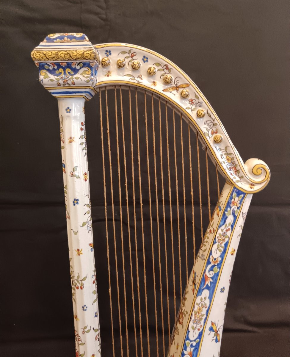 Desvres Earthenware Harp, Early 20th Century-photo-4