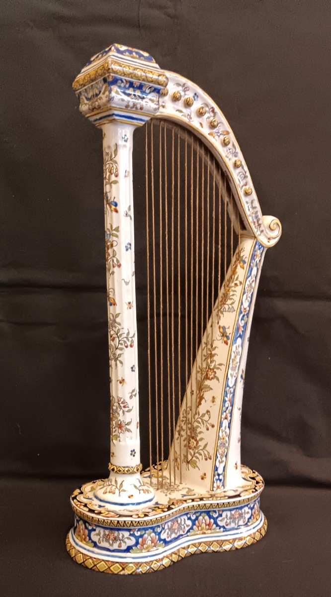 Desvres Earthenware Harp, Early 20th Century