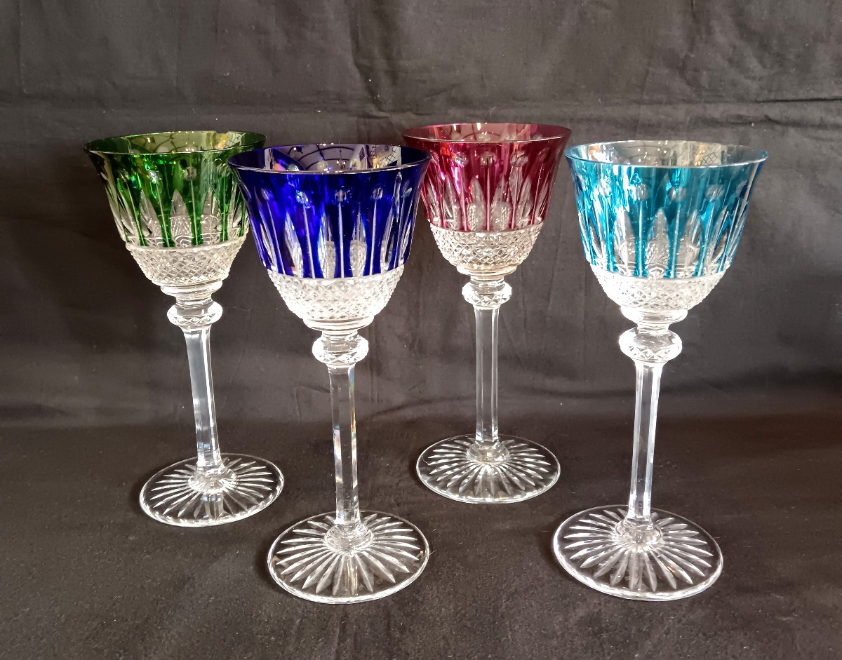 Set Of 4 Colored Crystal Glasses From Saint Louis, Tommy Model