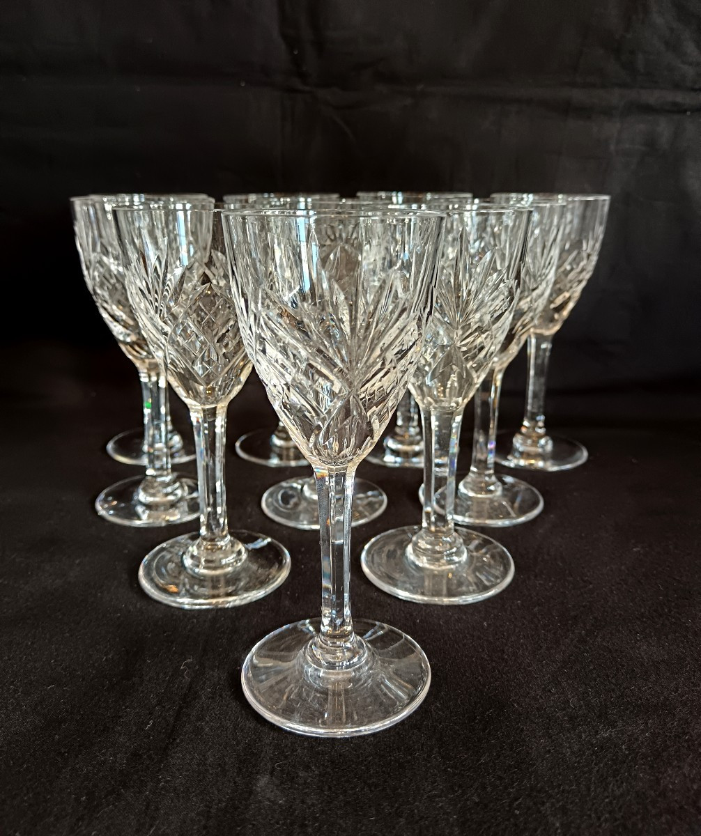 Set Of 10 Saint Louis Crystal Port Glasses, Chantilly Model 