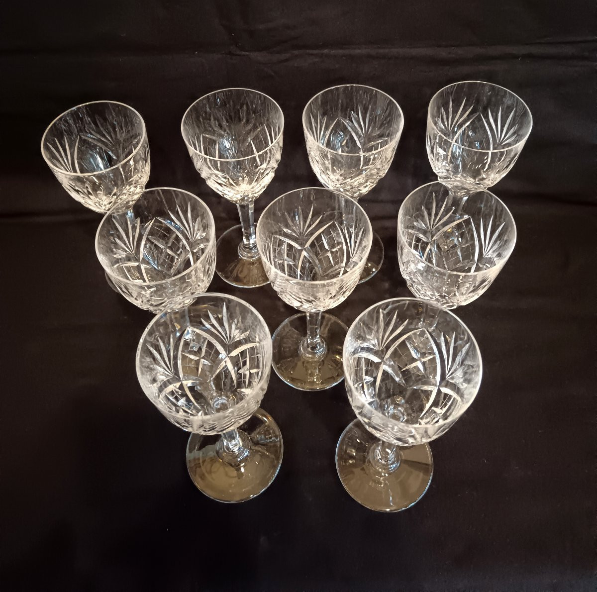 Set Of 9 Saint Louis Crystal Water Glasses, Chantilly Model-photo-4