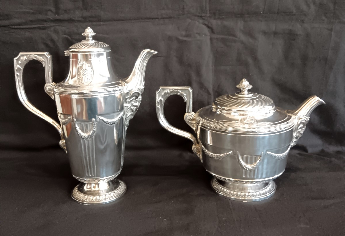 Cafetière et théière en métal argenté Christofle collection Gallia