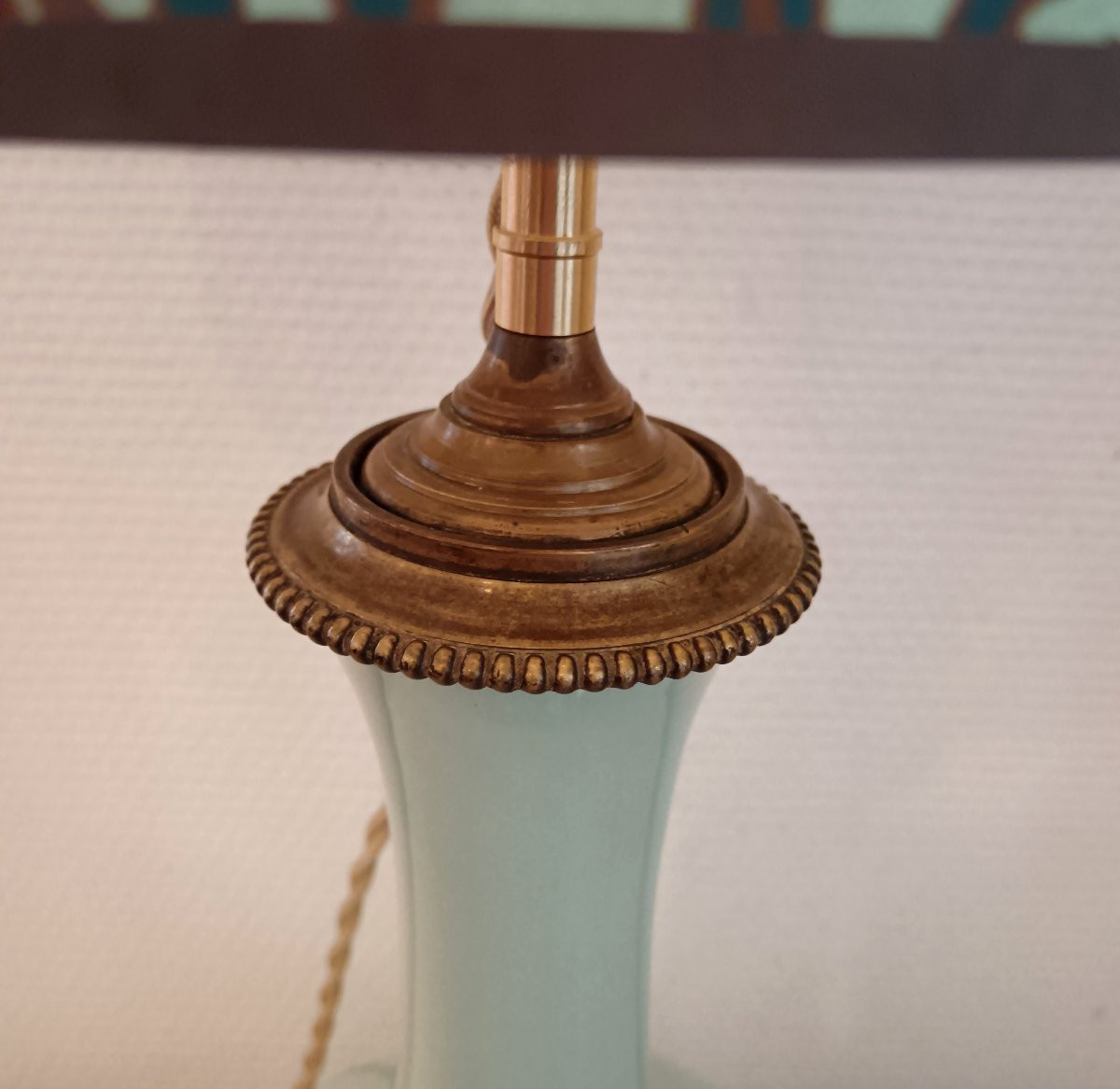 Paire de lampes à pétrole en opaline et abat jour-photo-1