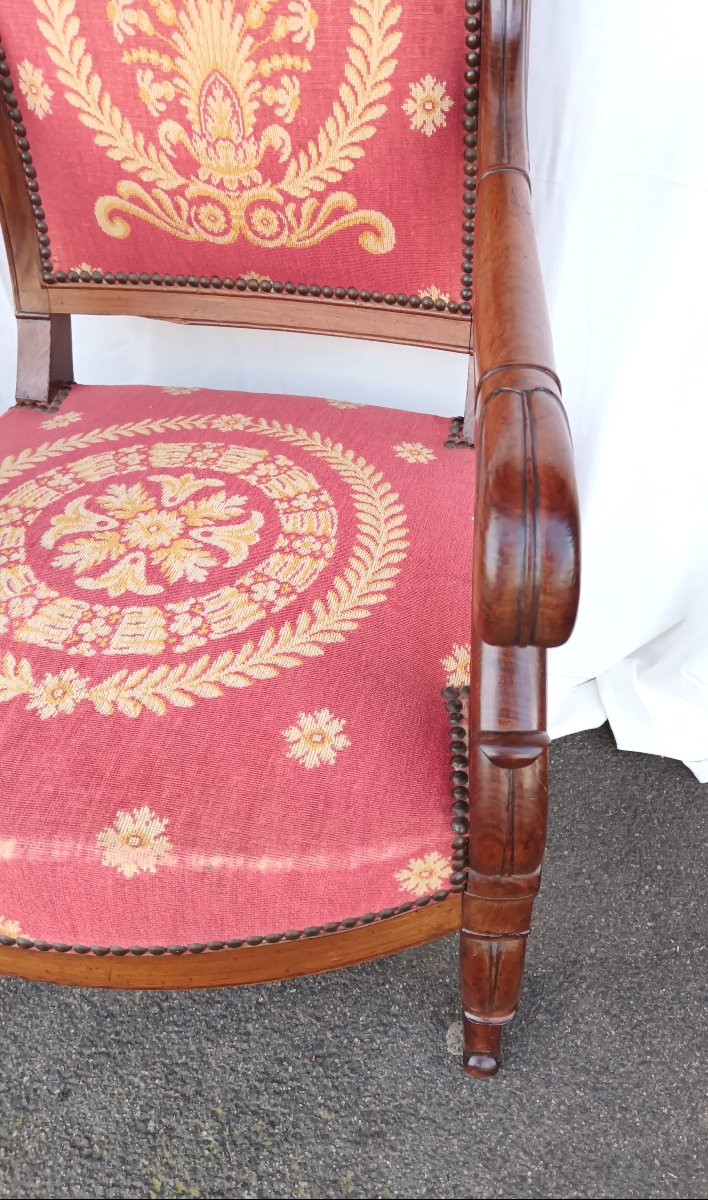 Pair Of Mahogany Armchairs With Restoration Period Tapestry-photo-2