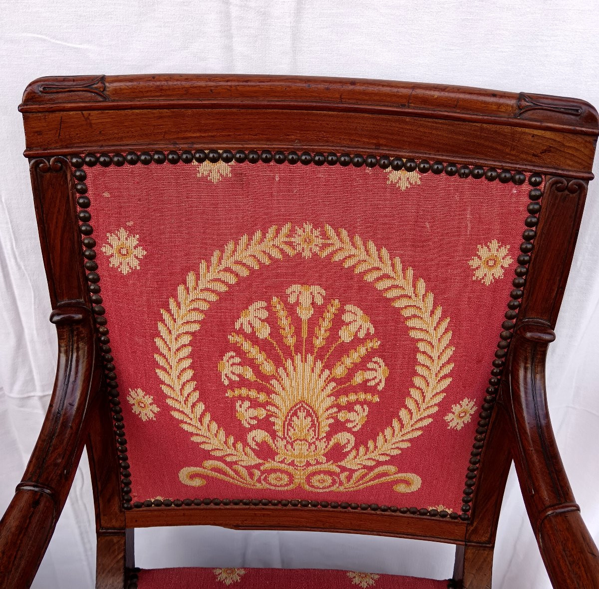 Pair Of Mahogany Armchairs With Restoration Period Tapestry-photo-4
