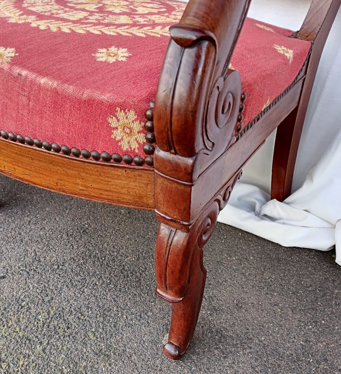 Pair Of Mahogany Armchairs With Restoration Period Tapestry-photo-3
