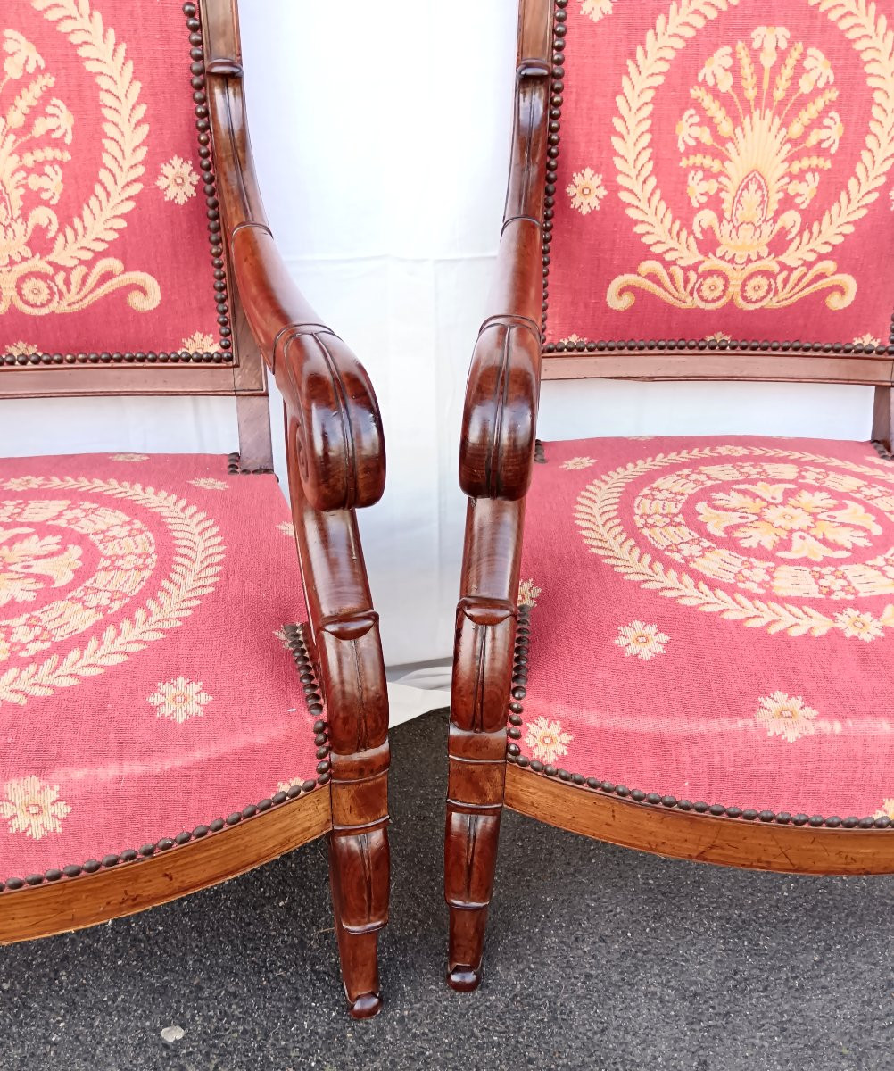 Pair Of Mahogany Armchairs With Restoration Period Tapestry-photo-5
