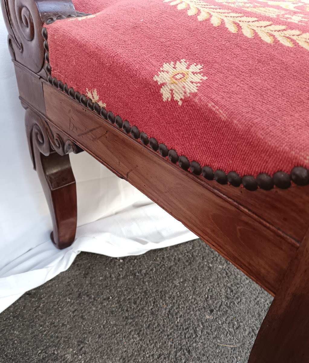 Pair Of Mahogany Armchairs With Restoration Period Tapestry-photo-6