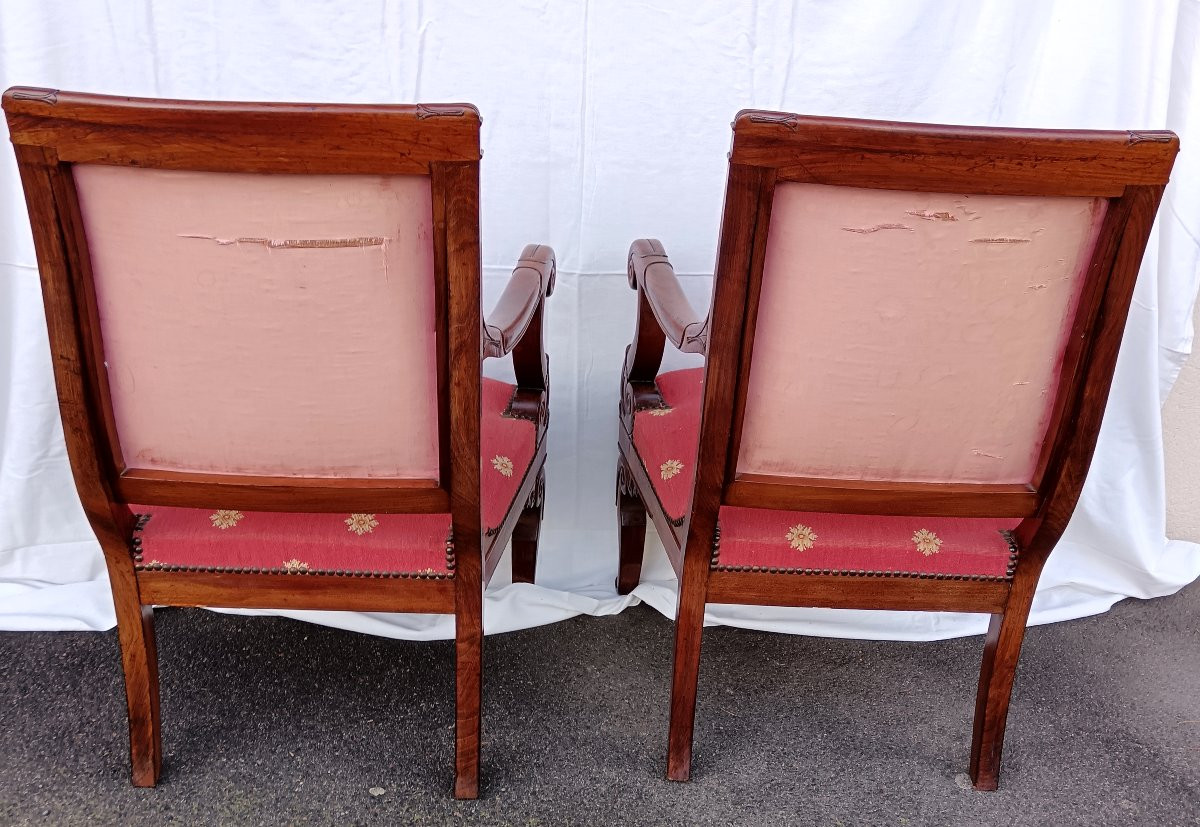 Pair Of Mahogany Armchairs With Restoration Period Tapestry-photo-8