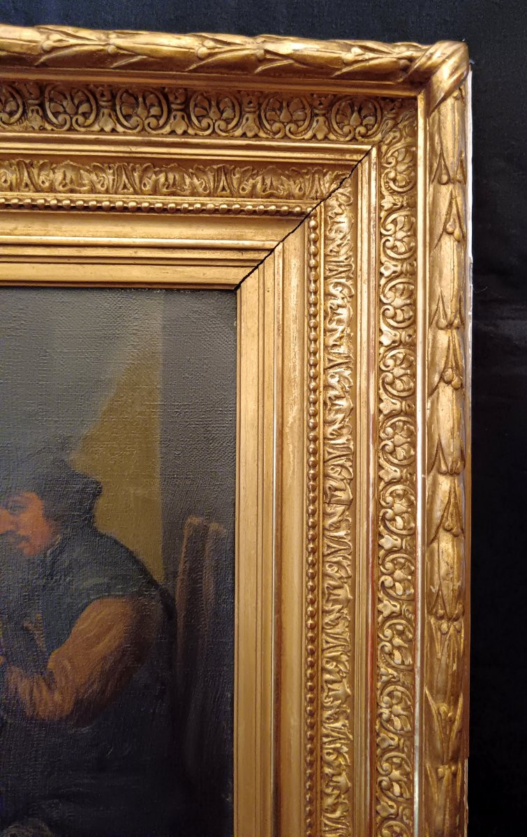 Huile sur toile école Hollandaise scène de taverne 19e-photo-1