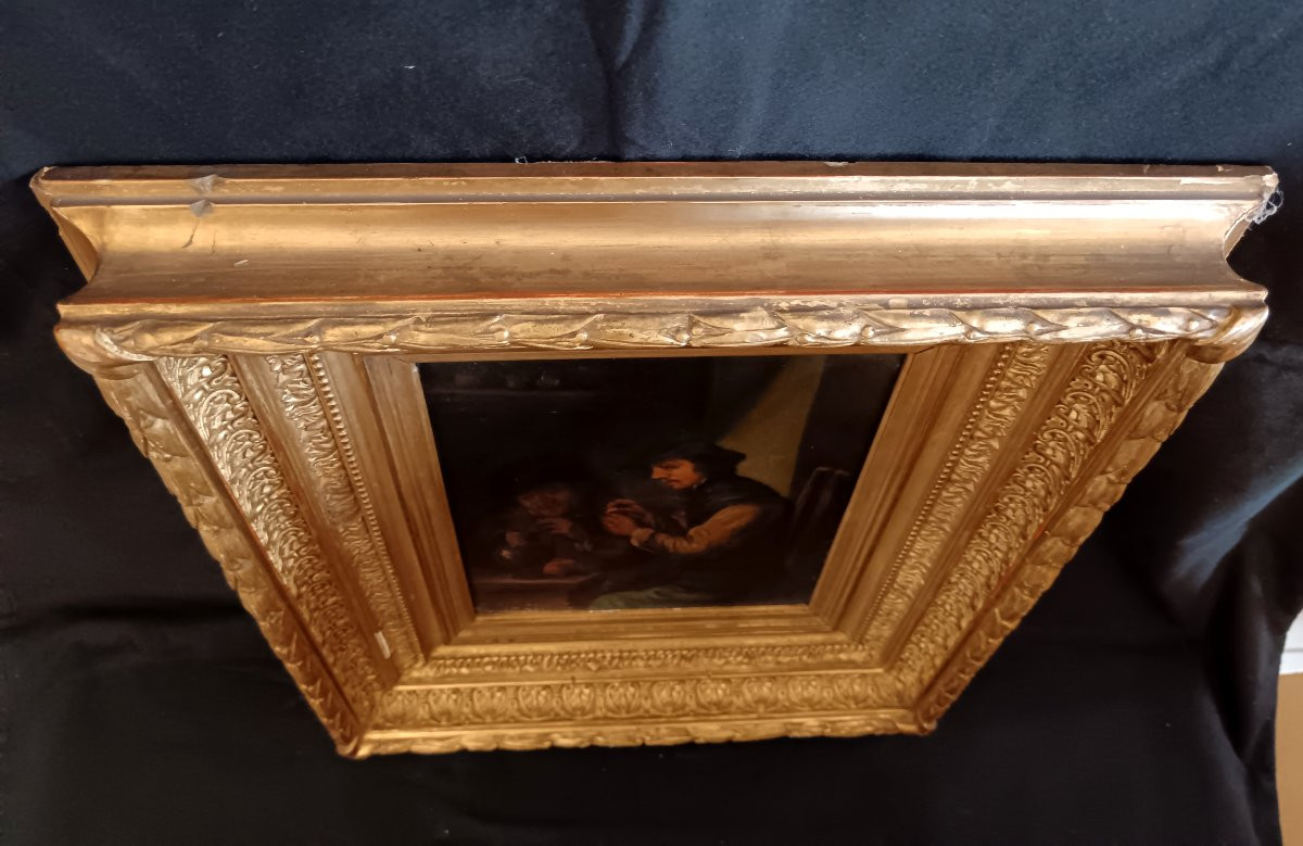 Huile sur toile école Hollandaise scène de taverne 19e-photo-2