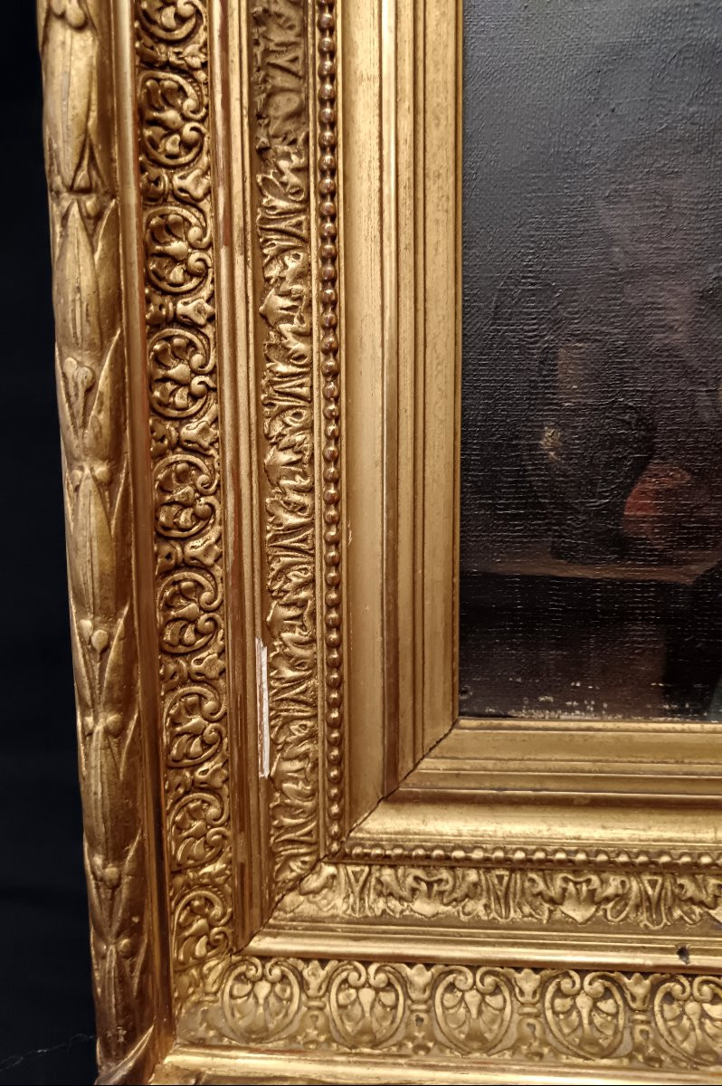 Huile sur toile école Hollandaise scène de taverne 19e-photo-3