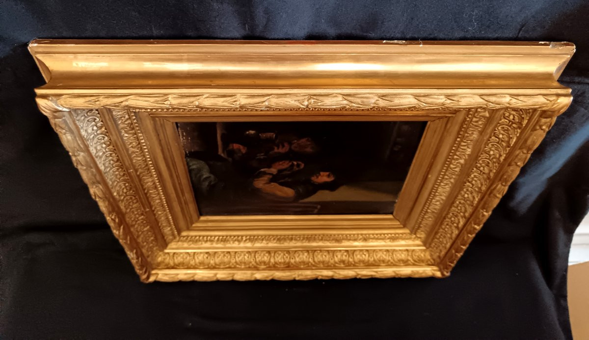 Huile sur toile école Hollandaise scène de taverne 19e-photo-6