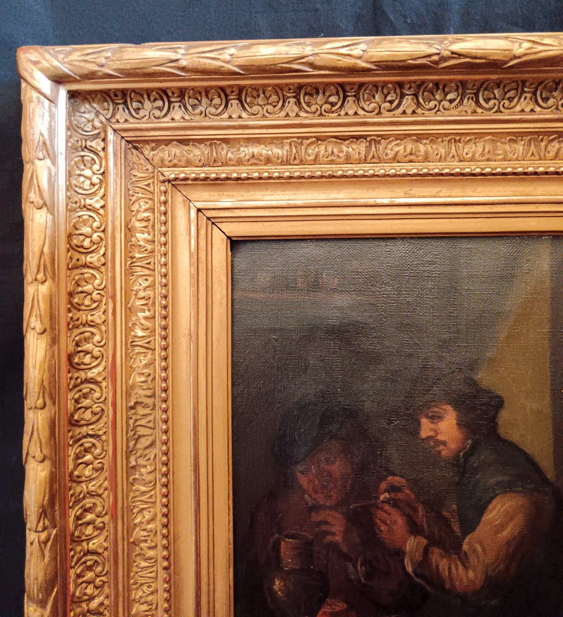 Huile sur toile école Hollandaise scène de taverne 19e-photo-7