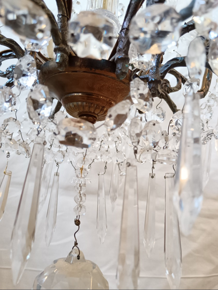Lustre à pampilles en cristal 8 lumières 20e siècle -photo-2