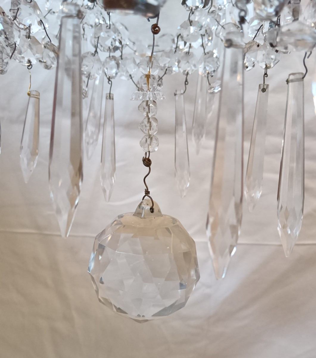 Lustre à pampilles en cristal 8 lumières 20e siècle -photo-3
