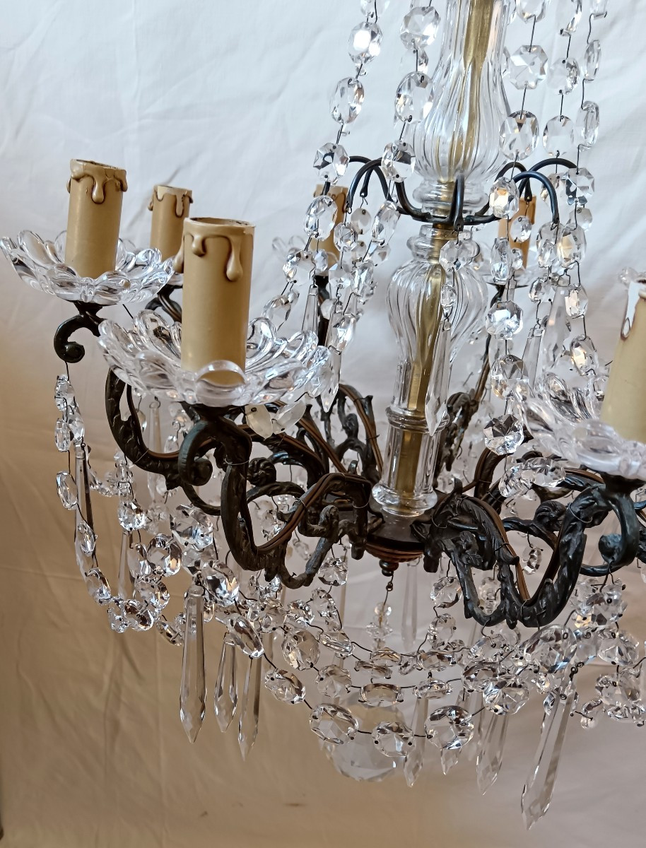 Lustre à pampilles en cristal 8 lumières 20e siècle -photo-4