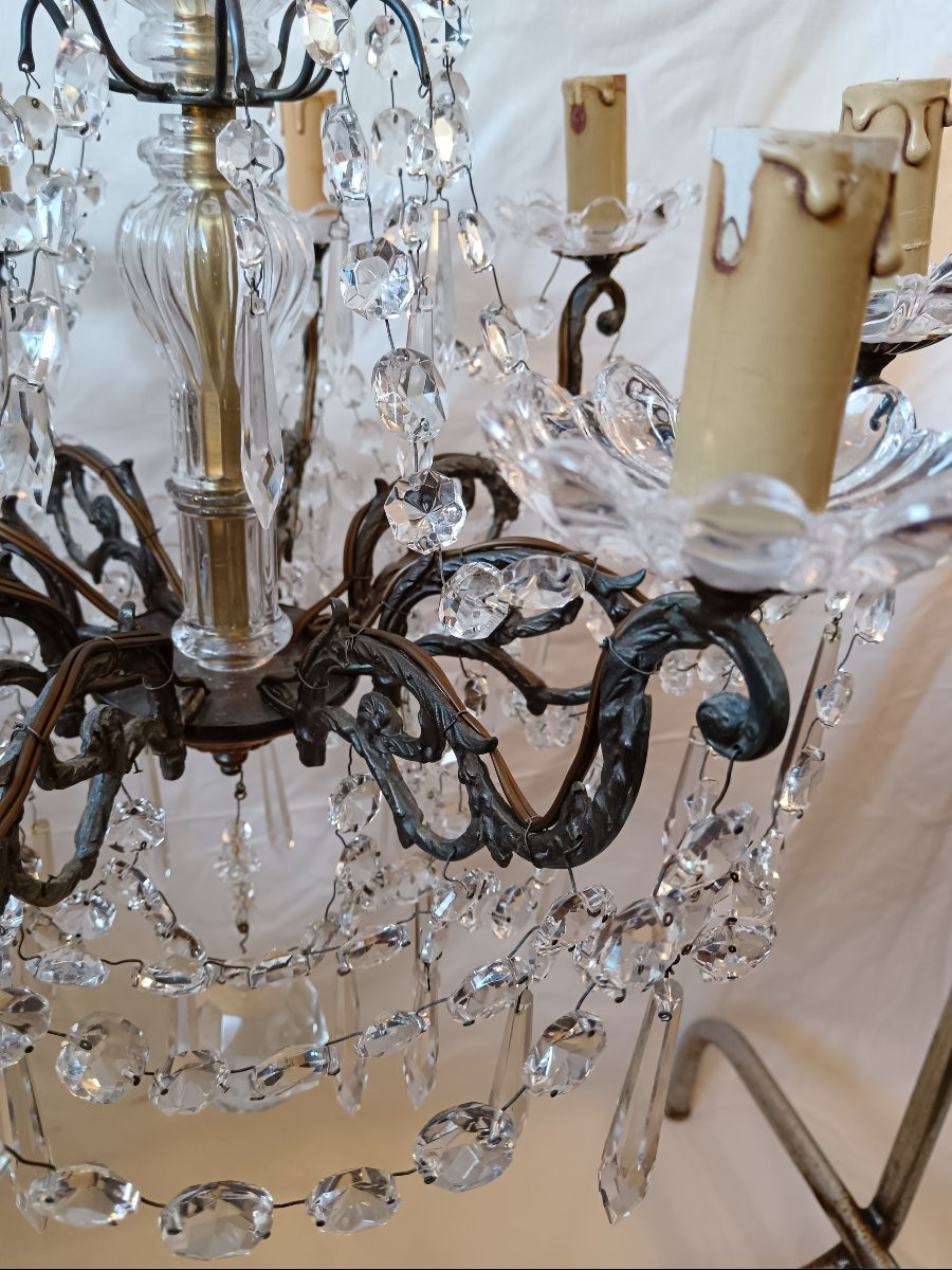 Lustre à pampilles en cristal 8 lumières 20e siècle -photo-1