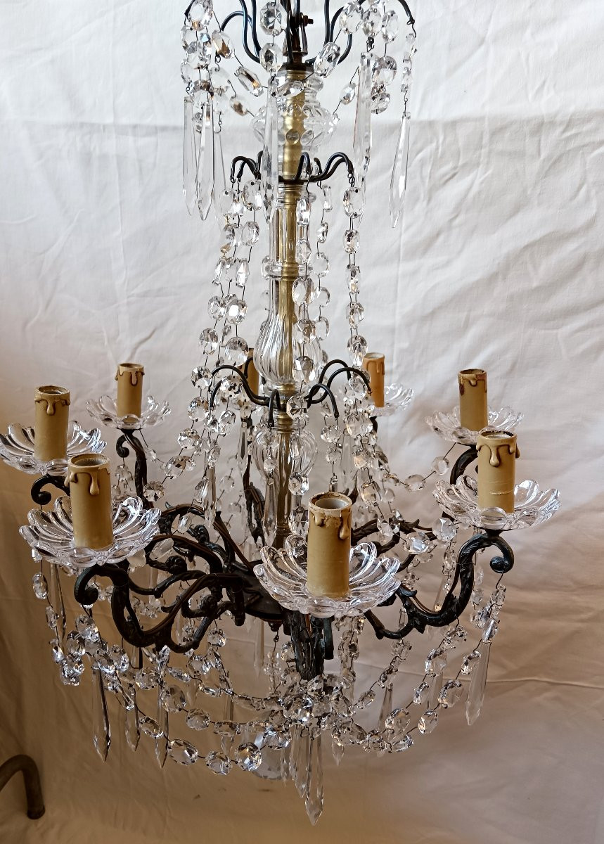 Lustre à pampilles en cristal 8 lumières 20e siècle -photo-3