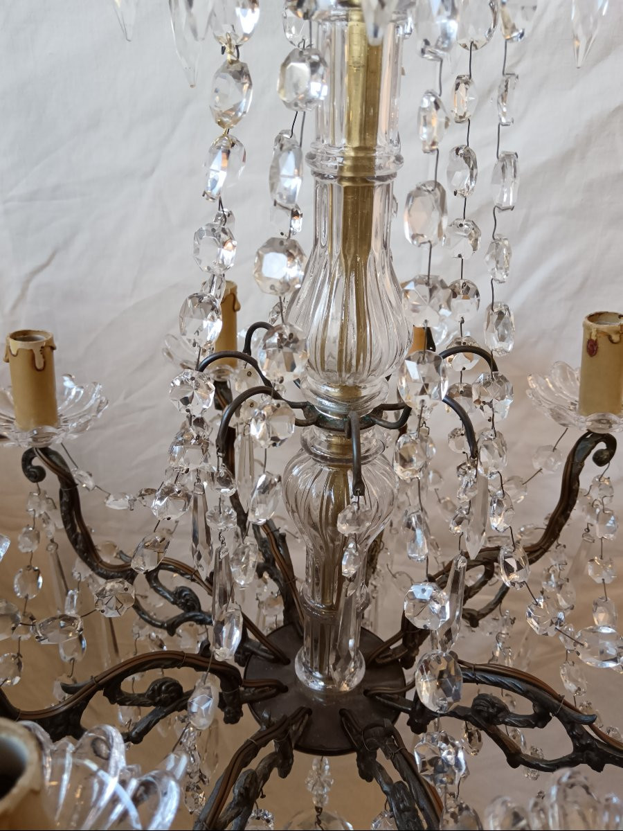 Lustre à pampilles en cristal 8 lumières 20e siècle -photo-4