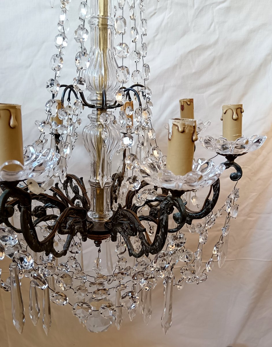 Lustre à pampilles en cristal 8 lumières 20e siècle -photo-5
