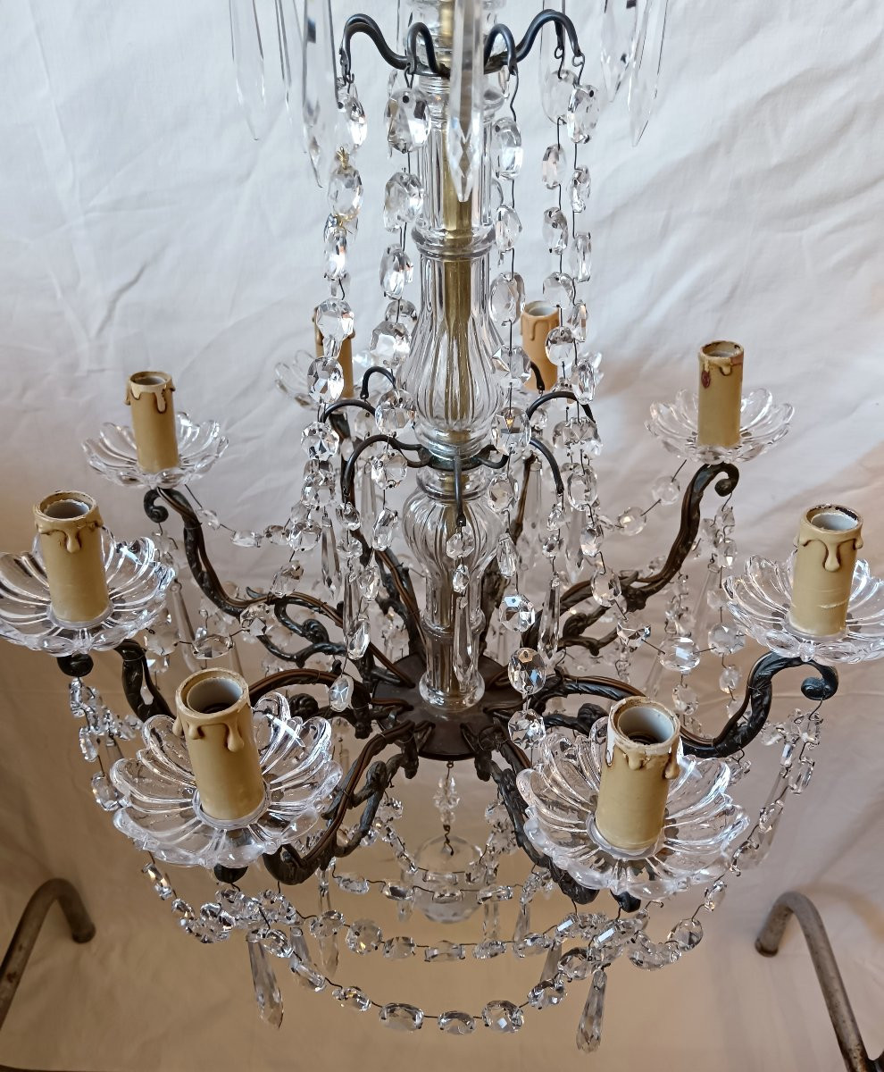 Lustre à pampilles en cristal 8 lumières 20e siècle -photo-6