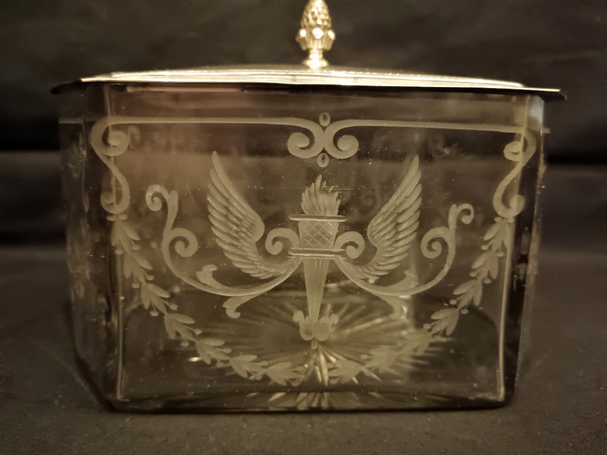Boite en cristal et métal argenté style Louis XVI-photo-2