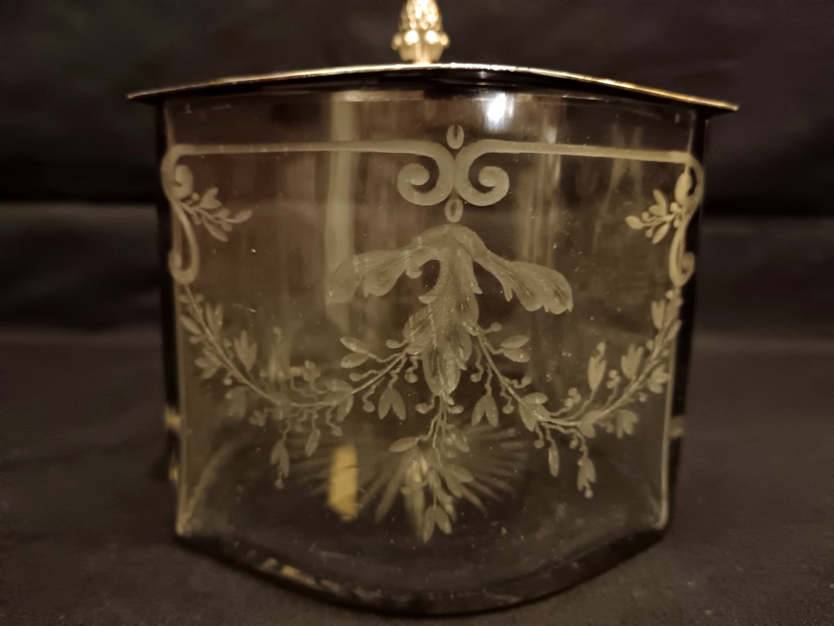 Boite en cristal et métal argenté style Louis XVI-photo-3