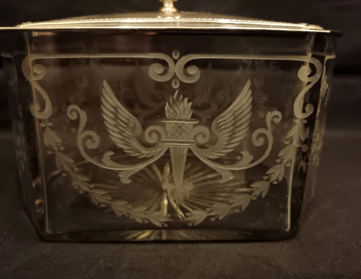 Boite en cristal et métal argenté style Louis XVI-photo-4