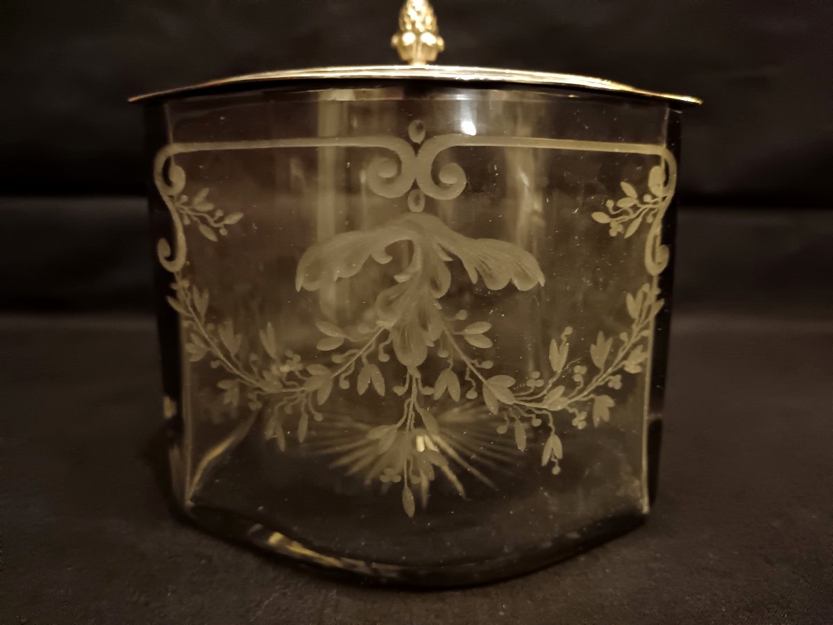 Boite en cristal et métal argenté style Louis XVI-photo-1