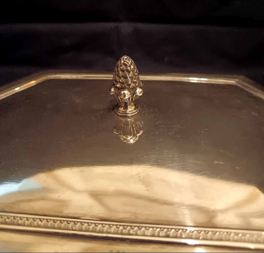 Boite en cristal et métal argenté style Louis XVI-photo-2