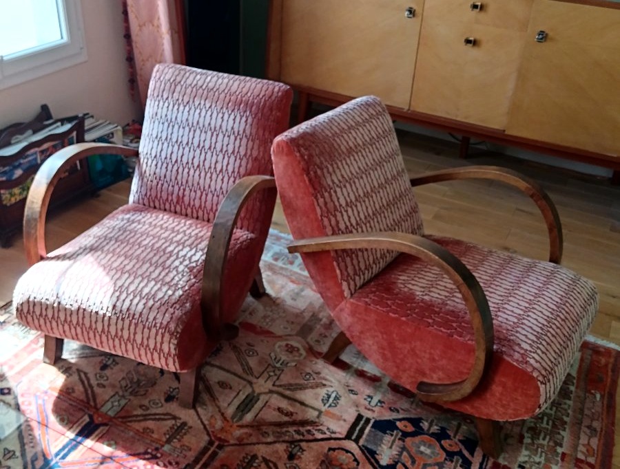 Pair Of Art Deco Armchairs In The Halabala Style-photo-6