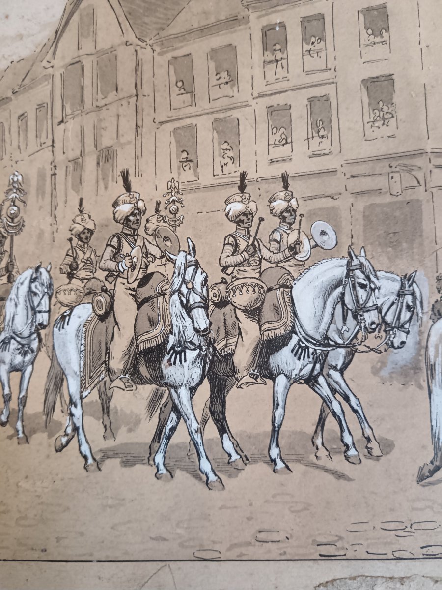 Dessin rehaussé par Lucien Rousselot "Les Mamelouks" 1925-photo-1