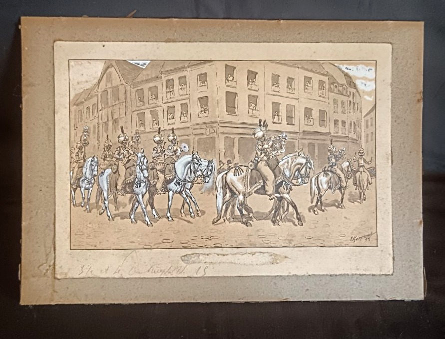 Dessin rehaussé par Lucien Rousselot "Les Mamelouks" 1925