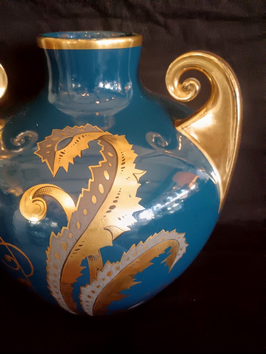 Vase Art Déco en faïence de Tours signé Pinon Maurice-photo-2