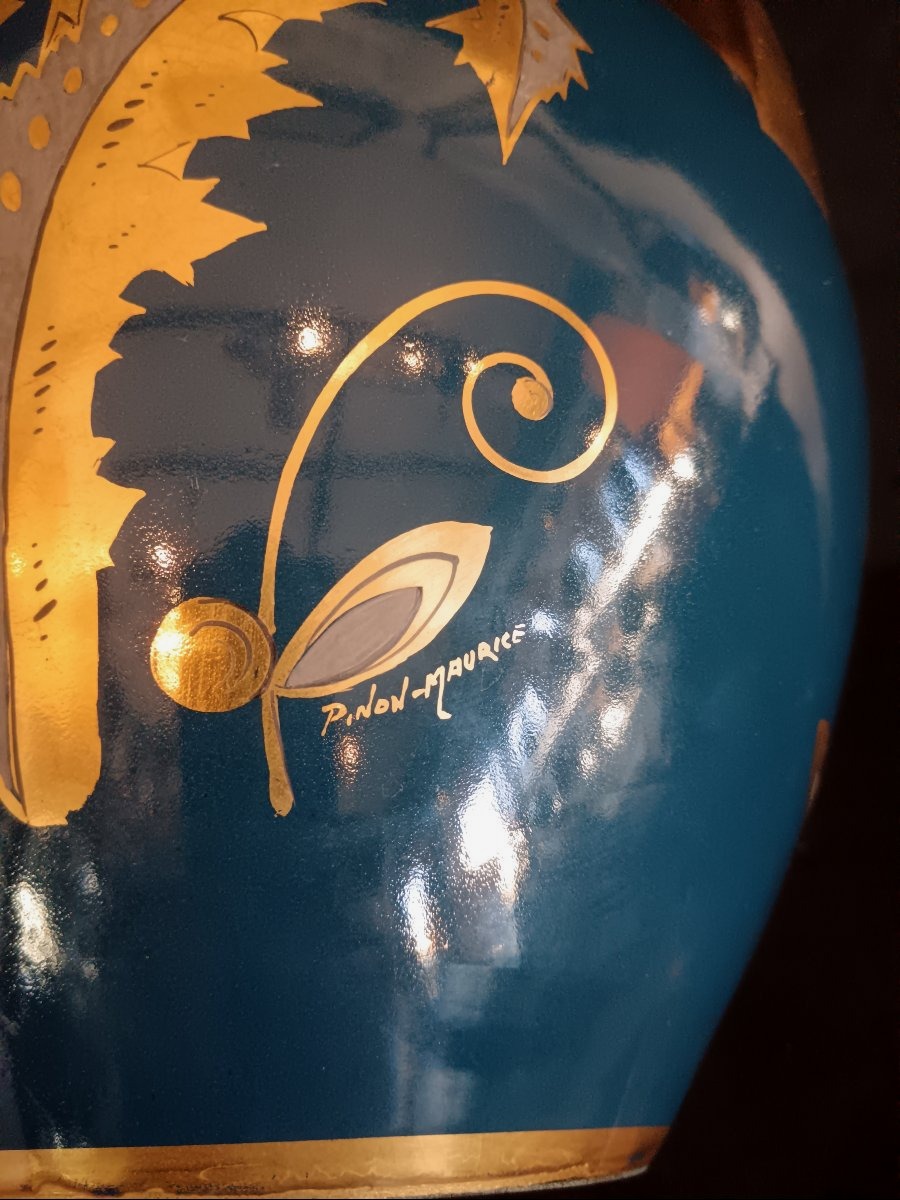 Vase Art Déco en faïence de Tours signé Pinon Maurice-photo-6