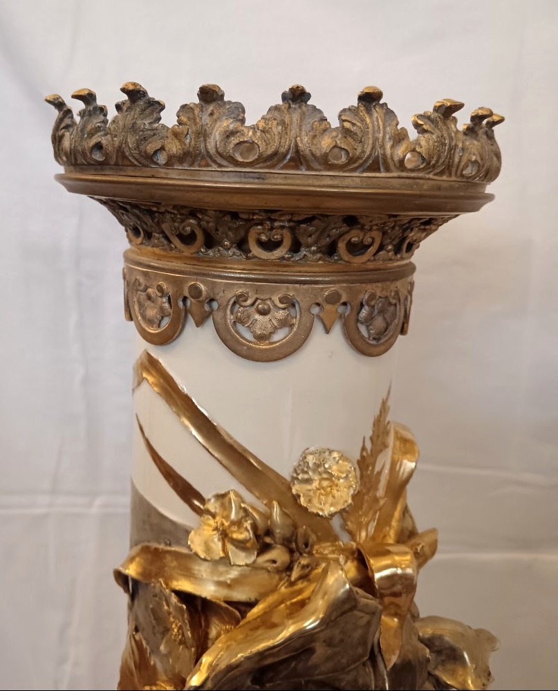 Grand vase d'apparat en faïence et bonze doré par Choisy le Roi-photo-4