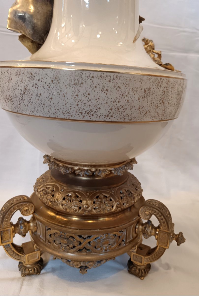 Grand vase d'apparat en faïence et bonze doré par Choisy le Roi-photo-3