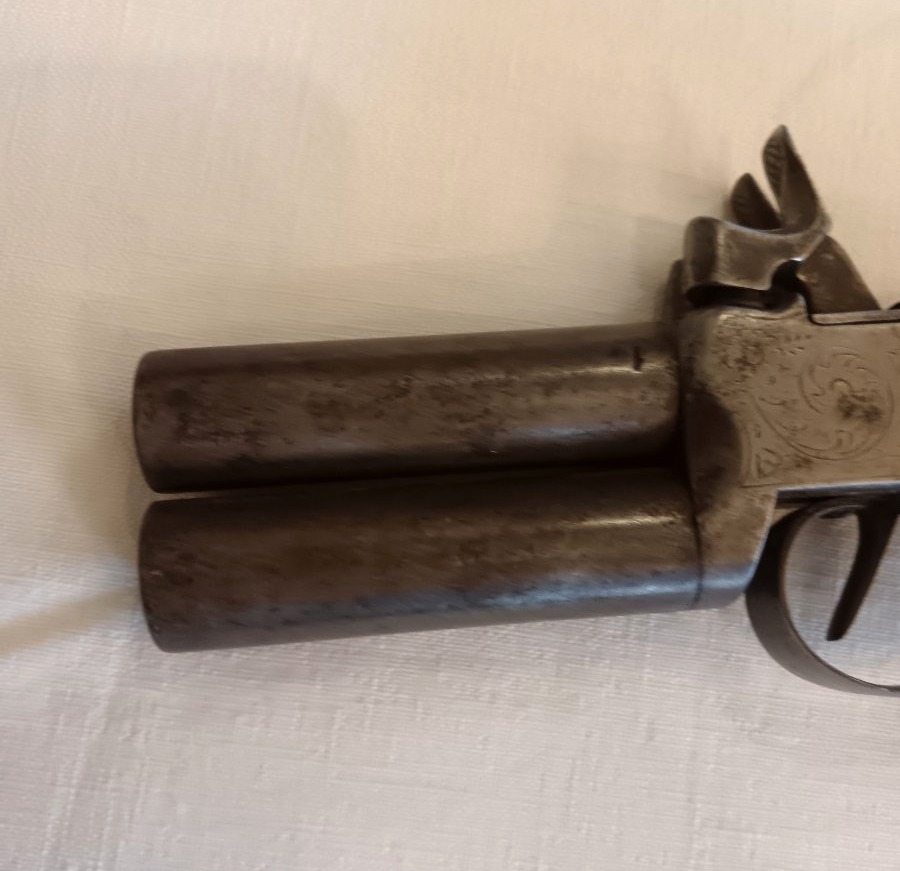 Pistolet à coffre à  double canons superposés 19e siècle -photo-2