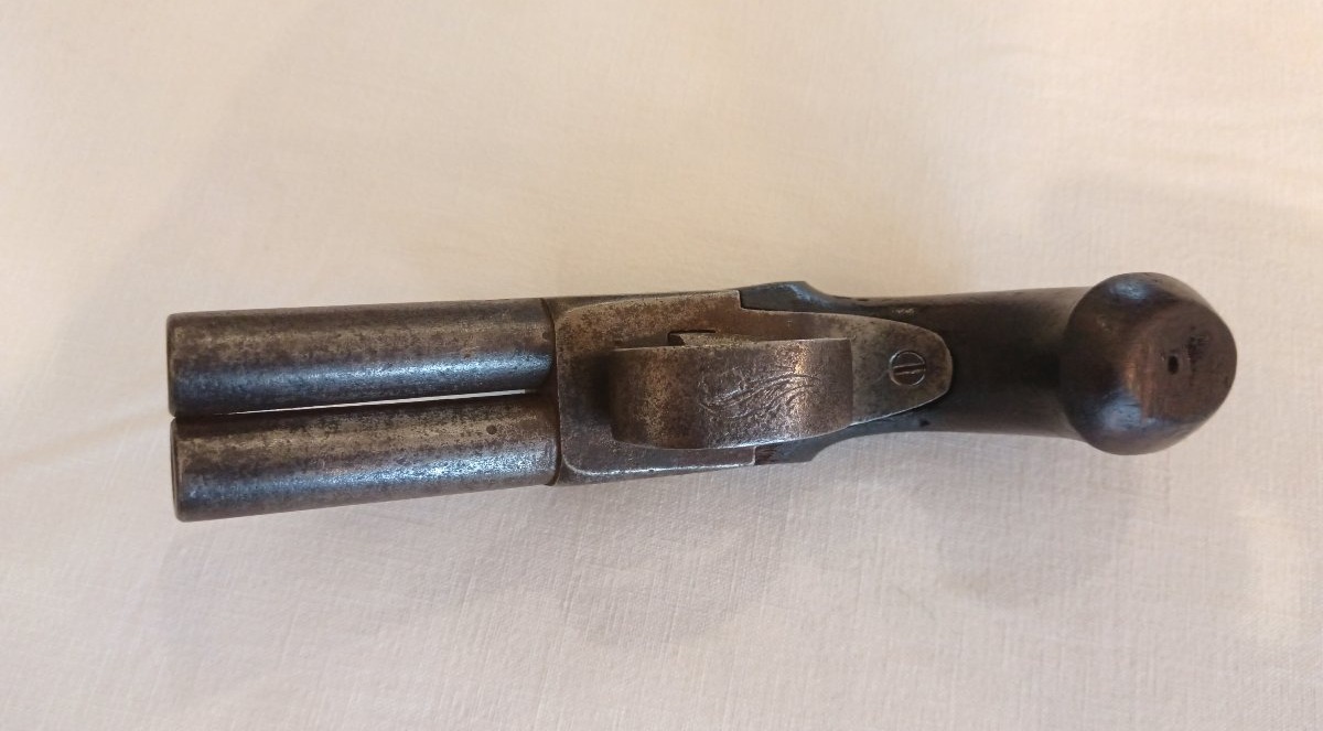 Pistolet à coffre à double canons juxtaposés 19e siècle -photo-3