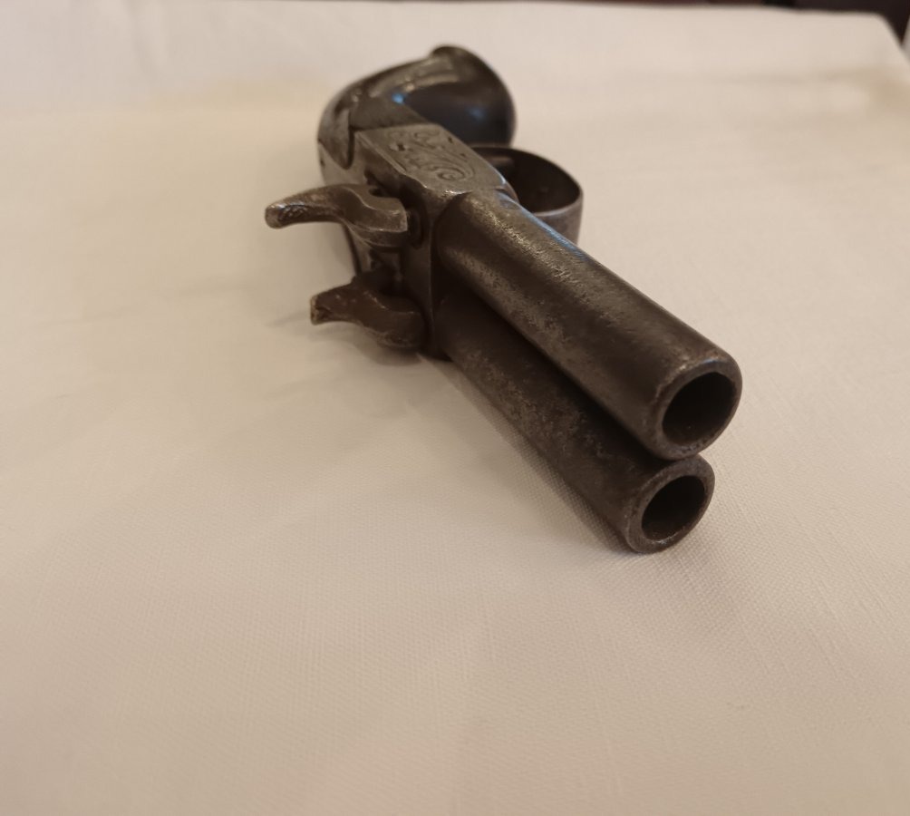 Pistolet à coffre à double canons juxtaposés 19e siècle -photo-4