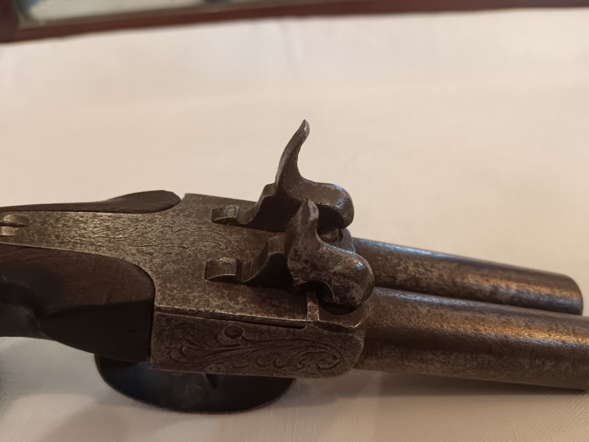 Pistolet à coffre à double canons juxtaposés 19e siècle -photo-6