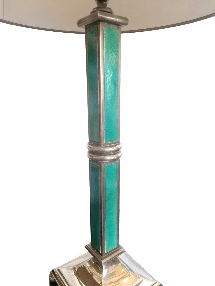Lamp In Silvered Bronze And Enamel-photo-2
