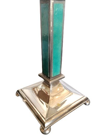 Lamp In Silvered Bronze And Enamel-photo-4